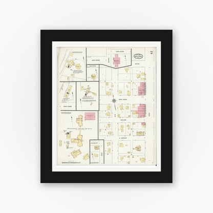 Old map wall art mockup — black gallery frame with white mat — Sanborn Fire Insurance Map from Milford, Ellis County, Texas (1912), Sheet #0002