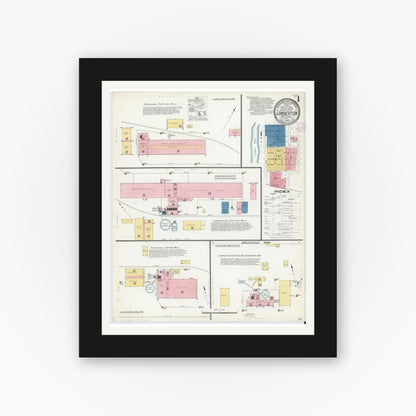 Old map wall art mockup — black gallery frame with white mat — Sanborn Fire Insurance Map from Lumberton, Robeson County, North Carolina (1908), Sheet #0001