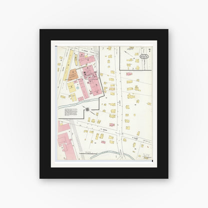 Old map wall art mockup — black gallery frame with white mat — Sanborn Fire Insurance Map from Geneva, Ashtabula County, Ohio (1911), Sheet #0007