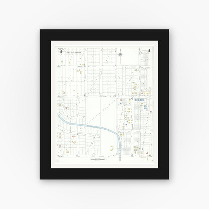 Old map wall art mockup — black gallery frame with white mat — Sanborn Fire Insurance Map from Deerfield, Lake County, Illinois (1935), Sheet #0004