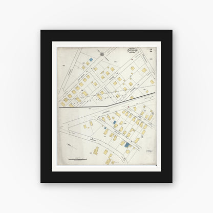 Old map wall art mockup — black gallery frame with white mat — Sanborn Fire Insurance Map from Methuen, Essex County, Massachusetts (1919), Sheet #0002