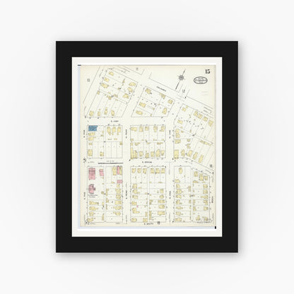 Old map wall art mockup — black gallery frame with white mat — Sanborn Fire Insurance Map from Saint Marys, Auglaize County, Ohio (1914), Sheet #0015