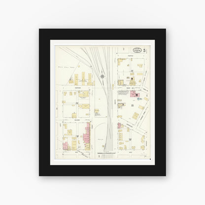 Old map wall art mockup — black gallery frame with white mat — Sanborn Fire Insurance Map from Yoakum, De Witt And Lavaca Counties, Texas (1912), Sheet #0005