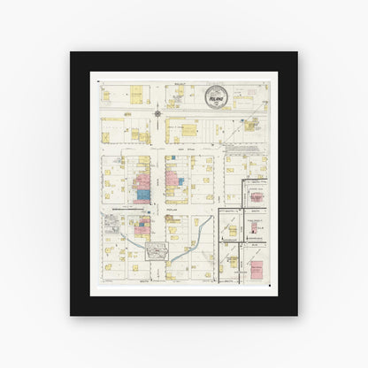 Old map wall art mockup — black gallery frame with white mat — Sanborn Fire Insurance Map from Roland, Story County, Iowa (1916), Sheet #0001