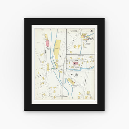 Old map wall art mockup — black gallery frame with white mat — Sanborn Fire Insurance Map from Braintree, Norfolk County, Massachusetts (1906), Sheet #0016