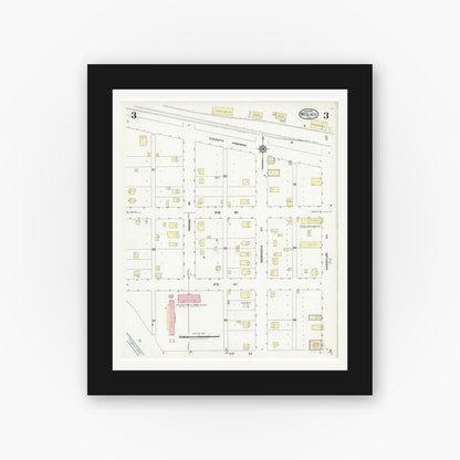 Old map wall art mockup — black gallery frame with white mat — Sanborn Fire Insurance Map from Weslaco, Hidalgo County, Texas (1925), Sheet #0003