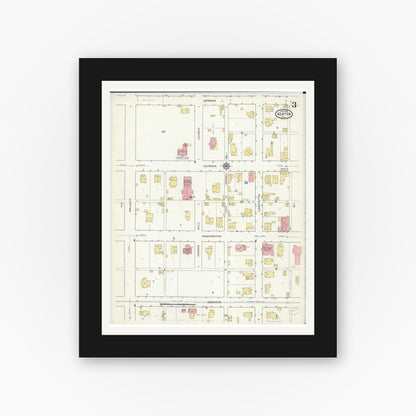 Old map wall art mockup — black gallery frame with white mat — Sanborn Fire Insurance Map from Newton, Jasper County, Illinois (1916), Sheet #0003