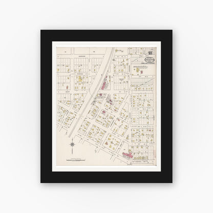 Old map wall art mockup — black gallery frame with white mat — Sanborn Fire Insurance Map from Crookston, Polk County, Minnesota (1922), Sheet #0018