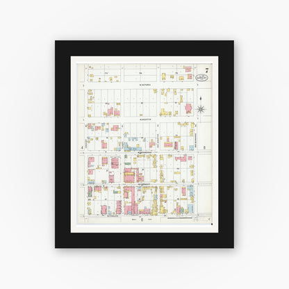 Old map wall art mockup — black gallery frame with white mat — Sanborn Fire Insurance Map from Laredo, Webb County, Texas (1900), Sheet #0007