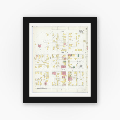 Old map wall art mockup — black gallery frame with white mat — Sanborn Fire Insurance Map from Ansonia, Darke County, Ohio (1901), Sheet #0002
