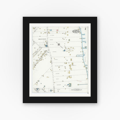 Old map wall art mockup — black gallery frame with white mat — Sanborn Fire Insurance Map from Coconut Grove, Dade County, Florida (1920), Sheet #0004