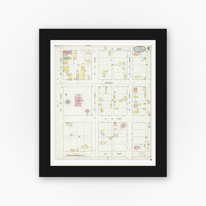 Old map wall art mockup — black gallery frame with white mat — Sanborn Fire Insurance Map from Little Falls, Morrison County, Minnesota (1895), Sheet #0004