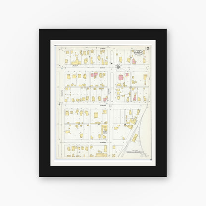 Old map wall art mockup — black gallery frame with white mat — Sanborn Fire Insurance Map from Saint Marys, Auglaize County, Ohio (1901), Sheet #0005