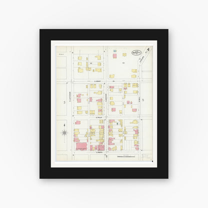 Old map wall art mockup — black gallery frame with white mat — Sanborn Fire Insurance Map from New Castle, Lawrence County, Pennsylvania (1899), Sheet #0004
