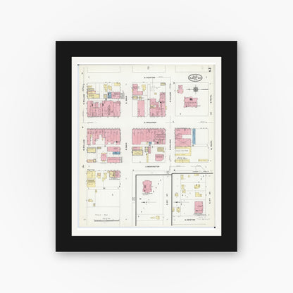 Old map wall art mockup — black gallery frame with white mat — Sanborn Fire Insurance Map from Albert Lea, Freeborn County, Minnesota (1910), Sheet #0007