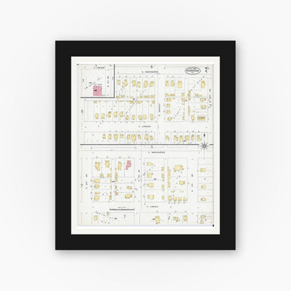 Old map wall art mockup — black gallery frame with white mat — Sanborn Fire Insurance Map from Hoopeston, Vermilion County, Illinois (1906), Sheet #0007