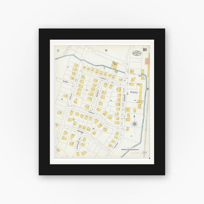 Old map wall art mockup — black gallery frame with white mat — Sanborn Fire Insurance Map from Melrose, Middlesex County, Massachusetts (1903), Sheet #0018