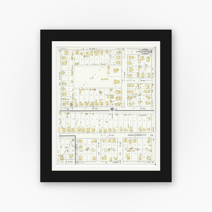 Old map wall art mockup — black gallery frame with white mat — Sanborn Fire Insurance Map from Linton, Greene County, Indiana (1921), Sheet #0003