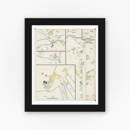 Old map wall art mockup — black gallery frame with white mat — Sanborn Fire Insurance Map from Escanaba, Delta County, Michigan (1888), Sheet #0011