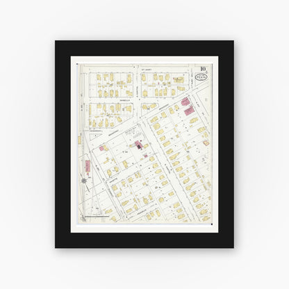 Old map wall art mockup — black gallery frame with white mat — Sanborn Fire Insurance Map from Pekin, Tazewell County, Illinois (1916), Sheet #0010