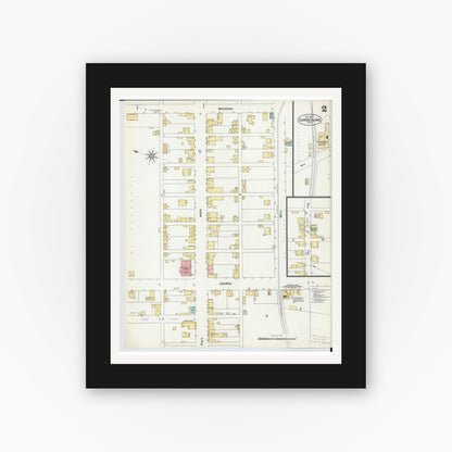Old map wall art mockup — black gallery frame with white mat — Sanborn Fire Insurance Map from Cumberland, Guernsey County, Ohio (1901), Sheet #0002
