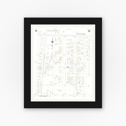 Old map wall art mockup — black gallery frame with white mat — Sanborn Fire Insurance Map from Spencer, Clay County, Iowa (1941), Sheet #0011