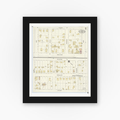 Old map wall art mockup — black gallery frame with white mat — Sanborn Fire Insurance Map from Laingsburg, Shiawassee County, Michigan (1910), Sheet #0002