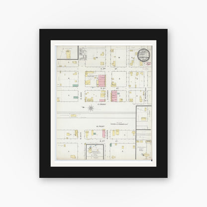 Old map wall art mockup — black gallery frame with white mat — Sanborn Fire Insurance Map from Grandview, Johnson County, Texas (1893), Sheet #0001