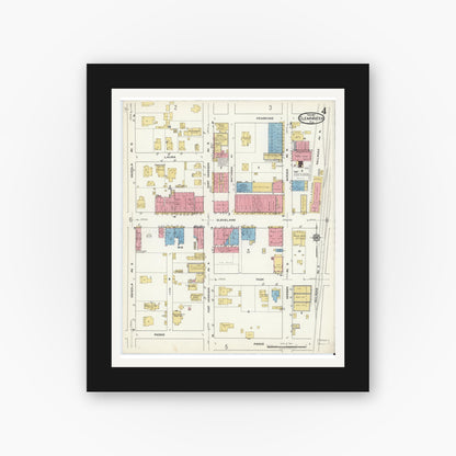 Old map wall art mockup — black gallery frame with white mat — Sanborn Fire Insurance Map from Clearwater, Pinellas County, Florida (1917), Sheet #0004