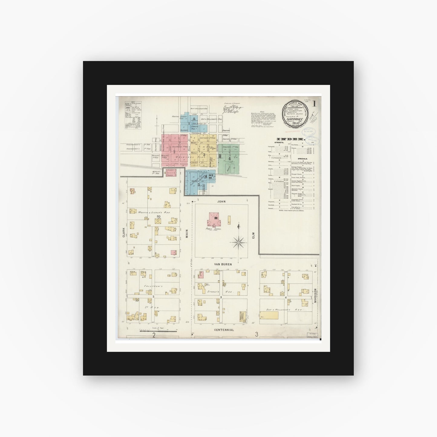 Old map wall art mockup — black gallery frame with white mat — Sanborn Fire Insurance Map from Nappanee, Elkhart County, Indiana (1898) - Complete Map Set