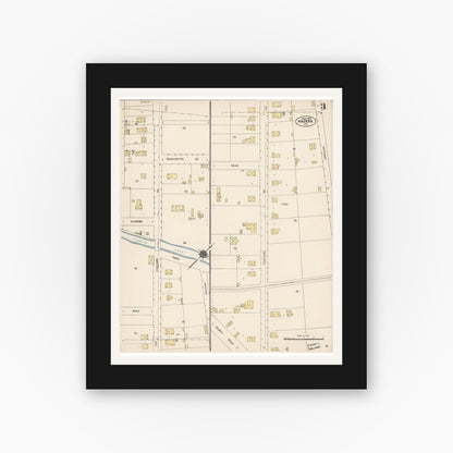 Old map wall art mockup — black gallery frame with white mat — Sanborn Fire Insurance Map from Madera, Madera County, California (1912), Sheet #0003
