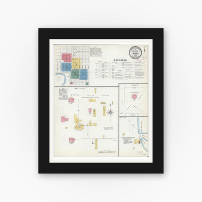 Old map wall art mockup — black gallery frame with white mat — Sanborn Fire Insurance Map from Morris, Stevens County, Minnesota (1902) - Complete Map Set