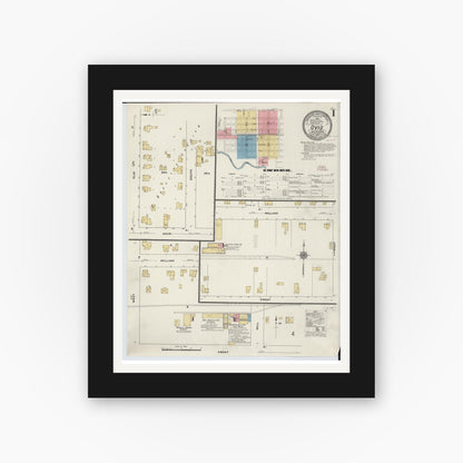 Old map wall art mockup — black gallery frame with white mat — Sanborn Fire Insurance Map from Ovid, Clinton County, Michigan (1910) - Complete Map Set