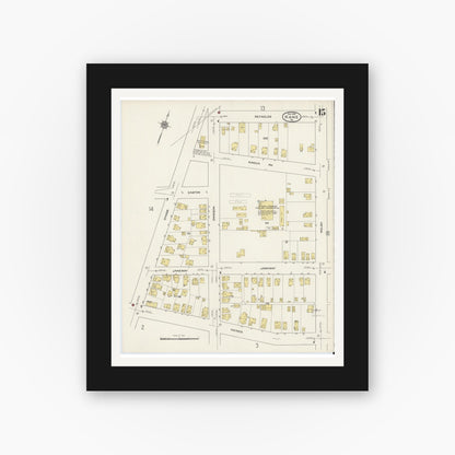 Old map wall art mockup — black gallery frame with white mat — Sanborn Fire Insurance Map from Kane, McKean County, Pennsylvania (1915), Sheet #0015
