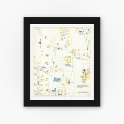 Old map wall art mockup — black gallery frame with white mat — Sanborn Fire Insurance Map from Summit, Union County, New Jersey (1911), Sheet #0004
