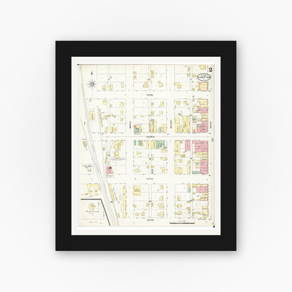 Old map wall art mockup — black gallery frame with white mat — Sanborn Fire Insurance Map from Hampton, Franklin County, Iowa (1897), Sheet #0002