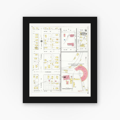 Old map wall art mockup — black gallery frame with white mat — Sanborn Fire Insurance Map from Eagle Grove, Wright County, Iowa (1921), Sheet #0008