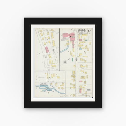 Old map wall art mockup — black gallery frame with white mat — Sanborn Fire Insurance Map from Southbridge, Worcester County, Massachusetts (1894), Sheet #0010