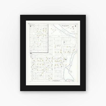 Old map wall art mockup — black gallery frame with white mat — Sanborn Fire Insurance Map from Cannon Falls, Goodhue County, Minnesota (1938), Sheet #0004