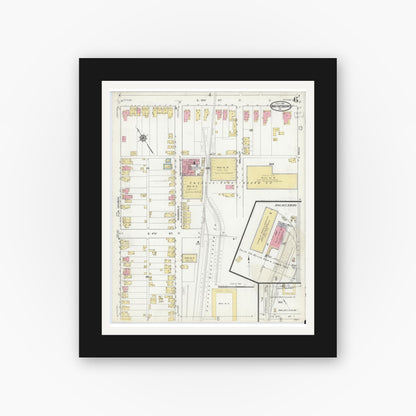 Old map wall art mockup — black gallery frame with white mat — Sanborn Fire Insurance Map from Waynesboro, Franklin County, Pennsylvania (1916), Sheet #0006