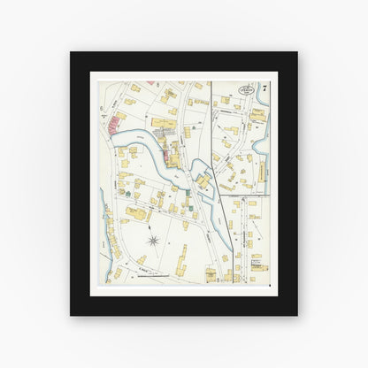 Old map wall art mockup — black gallery frame with white mat — Sanborn Fire Insurance Map from Ipswich, Essex County, Massachusetts (1902), Sheet #0007