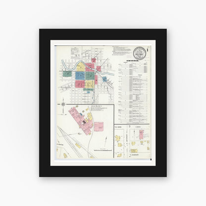 Old map wall art mockup — black gallery frame with white mat — Sanborn Fire Insurance Map from Hastings, Barry County, Michigan (1909), Sheet #0001
