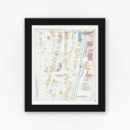 Old map wall art mockup — black gallery frame with white mat — Sanborn Fire Insurance Map from Miamisburg, Montgomery County, Ohio (1919), Sheet #0008