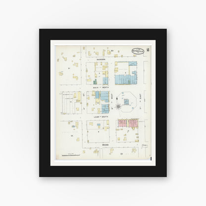 Old map wall art mockup — black gallery frame with white mat — Sanborn Fire Insurance Map from Gatesville, Coryell County, Texas (1891), Sheet #0002