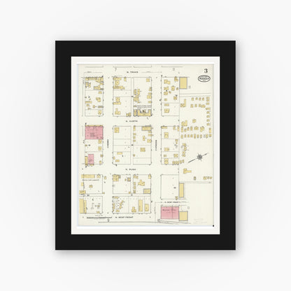 Old map wall art mockup — black gallery frame with white mat — Sanborn Fire Insurance Map from Ranger, Eastland County, Texas (1920), Sheet #0003