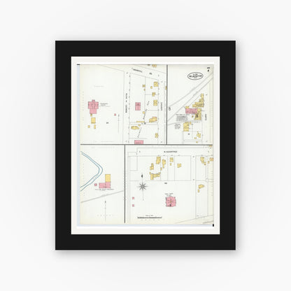 Old map wall art mockup — black gallery frame with white mat — Sanborn Fire Insurance Map from Wilmington, Clinton County, Ohio (1900), Sheet #0007