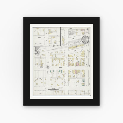 Old map wall art mockup — black gallery frame with white mat — Sanborn Fire Insurance Map from Sleepy Eye, Brown County, Minnesota (1889) - Complete Map Set