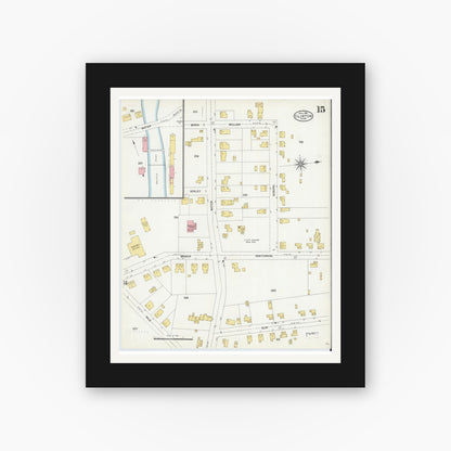 Old map wall art mockup — black gallery frame with white mat — Sanborn Fire Insurance Map from Clinton, Worcester County, Massachusetts (1904), Sheet #0015