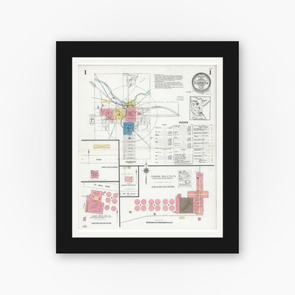 Old map wall art mockup — black gallery frame with white mat — Sanborn Fire Insurance Map from Zumbrota, Goodhue County, Minnesota (1927), Sheet #0001