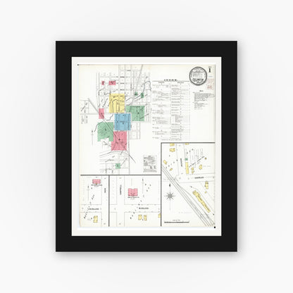 Old map wall art mockup — black gallery frame with white mat — Sanborn Fire Insurance Map from Oelwein, Fayette County, Iowa (1900) â€” Complete Set